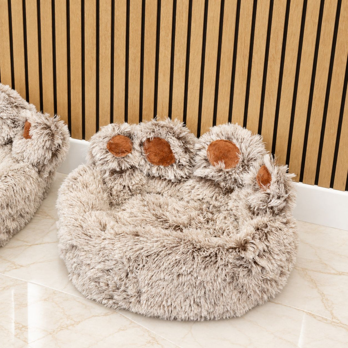 Paw-Shaped Plush Pet Bed for Cats & Small Dogs - Medium (60cm)