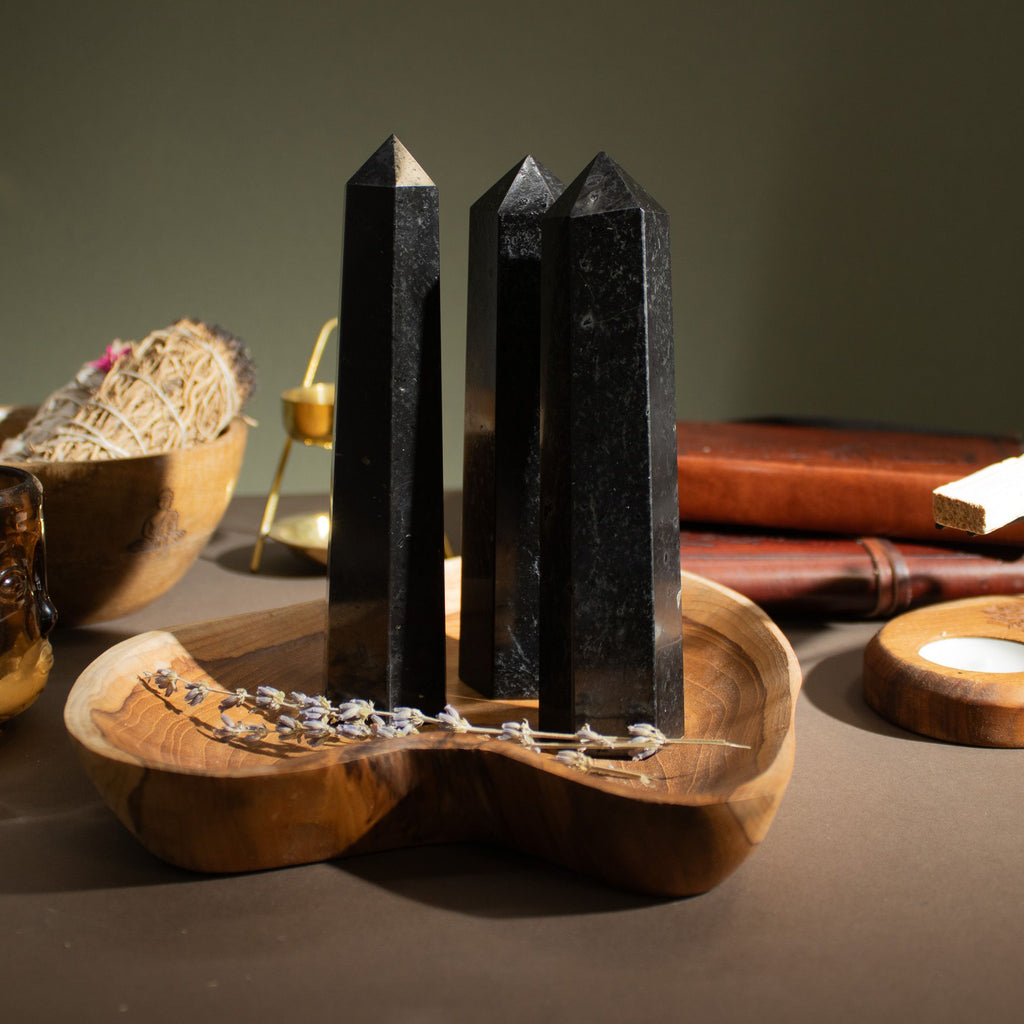 Black Tourmaline Six-Faceted Obelisk Point – Approx. 17cm