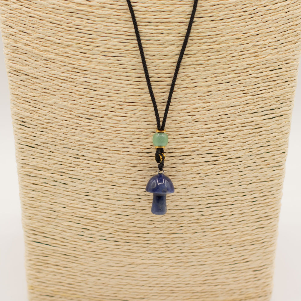 Sodalite Mushroom Cord Necklace Gemstone Pendant