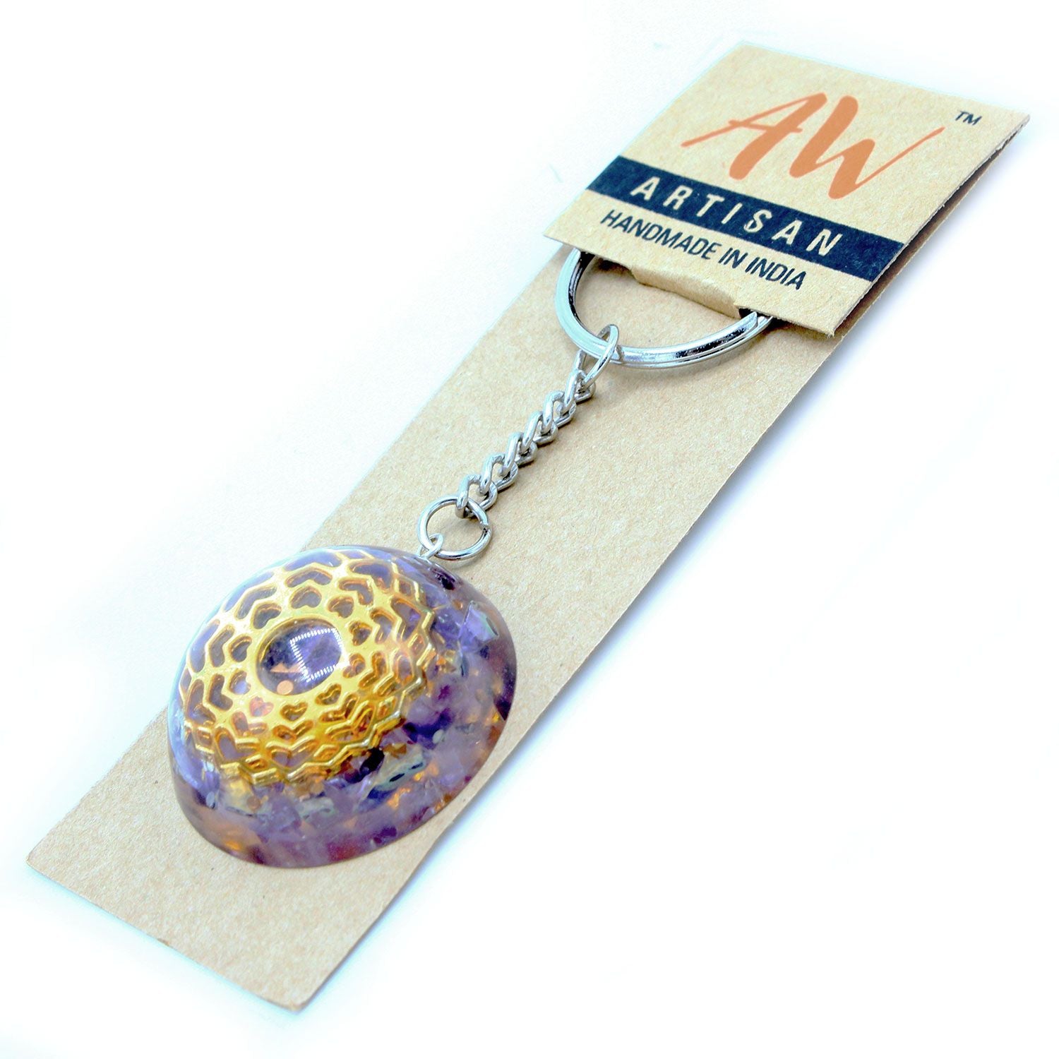 Amethyst Mandala Hearts Orgonite Power Keyring