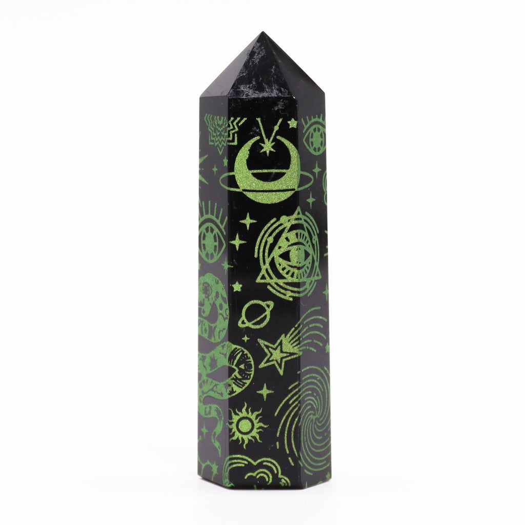 Mystic Story Forest Green Black Obsidian Point