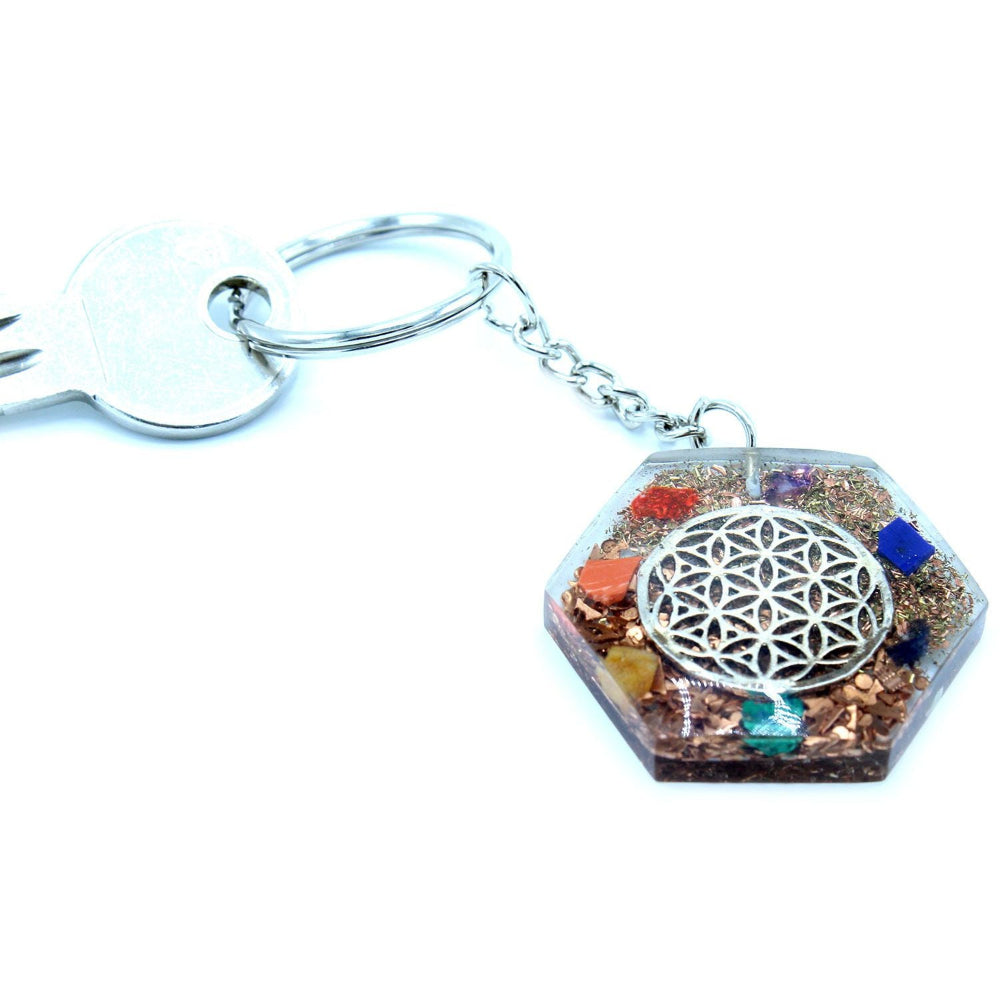 Octagon Flower of Life Orgonite Power Keyring