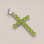 Peridot Crucifix Pendant | Silver Plated | 45cm Chain