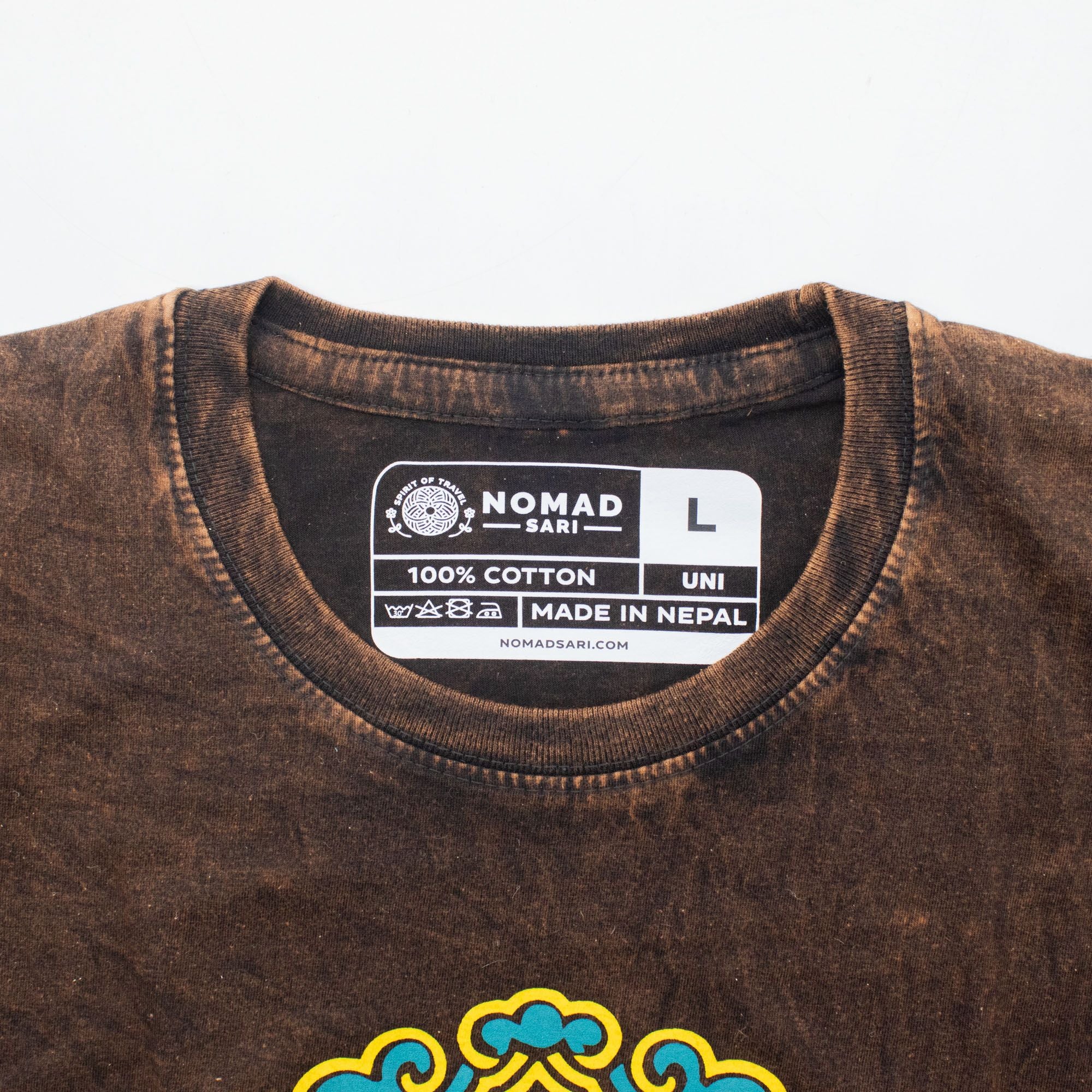 Nomad Sari Stonewashed Cotton T-Shirt | Sun & Zodiac | Brown | Large