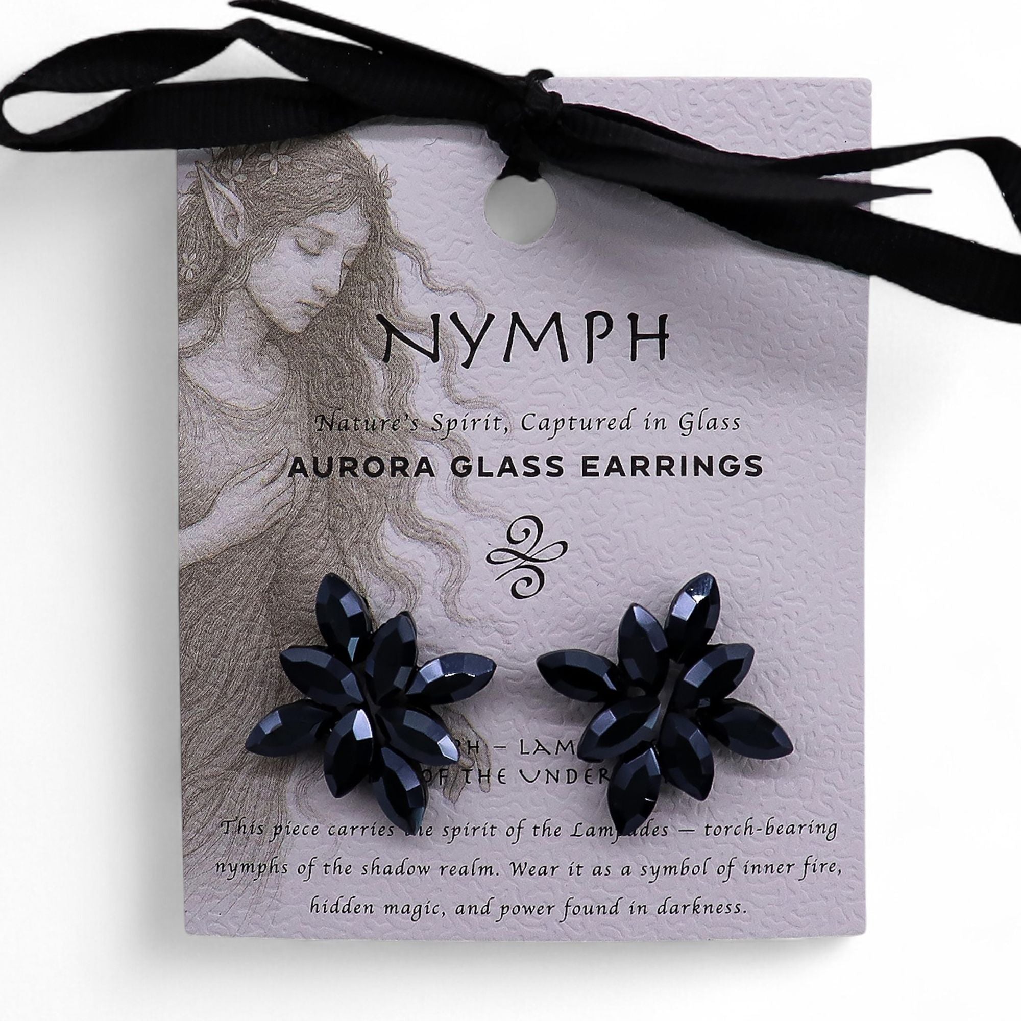 Flower Jet Black Vintage Glass Earrings
