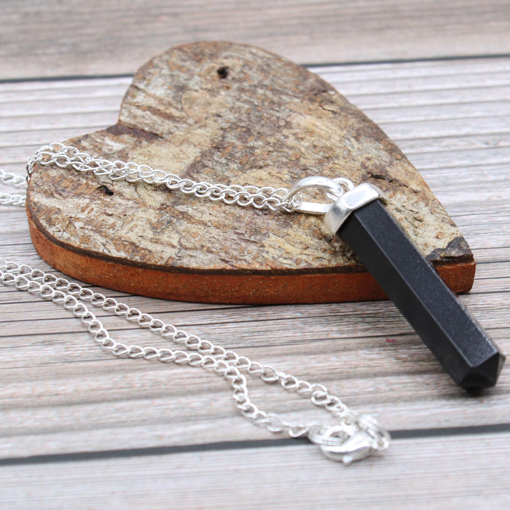 Black Agate Gemstone Classic Point Pendant