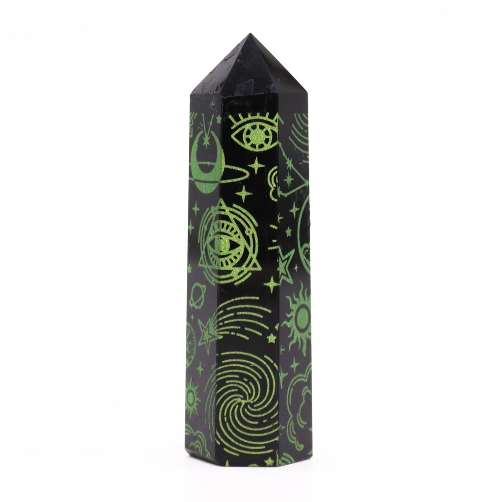 Mystic Story Forest Green Black Obsidian Point