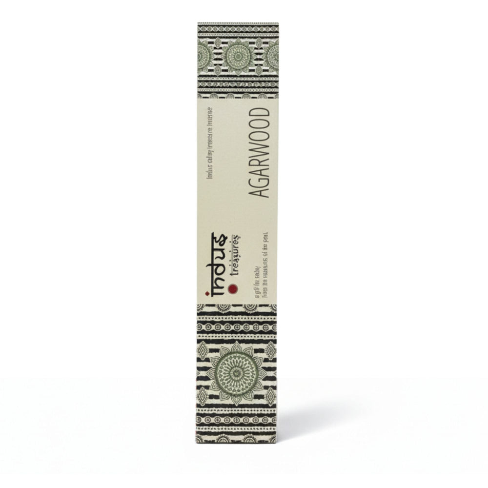 Incense stick packaging with 'Agarwood' text on a white background