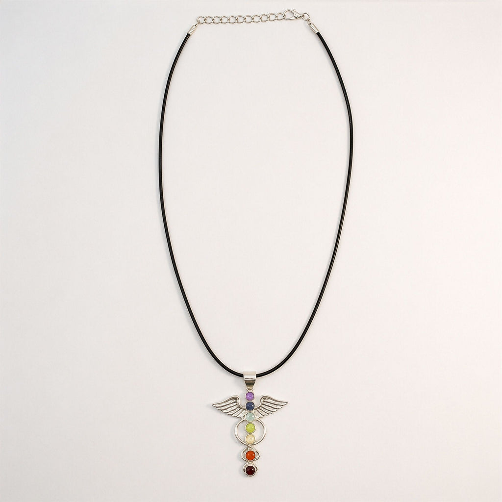 Indian Devotional Pendant - Silver Plated (45cm Cord)- Angel Chakra