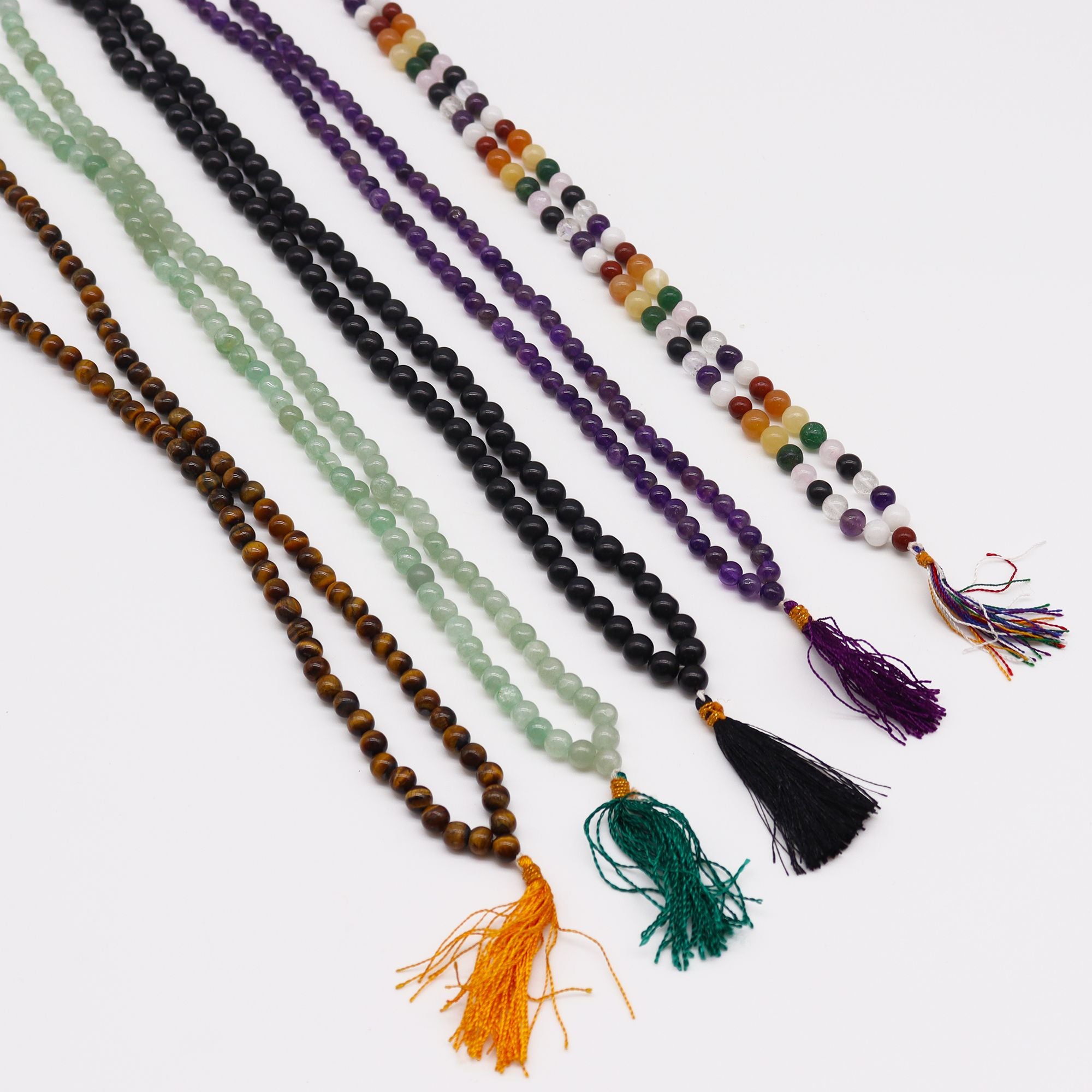 Black Agate 108 Bead Mala – Genuine Gemstone Japa Beads