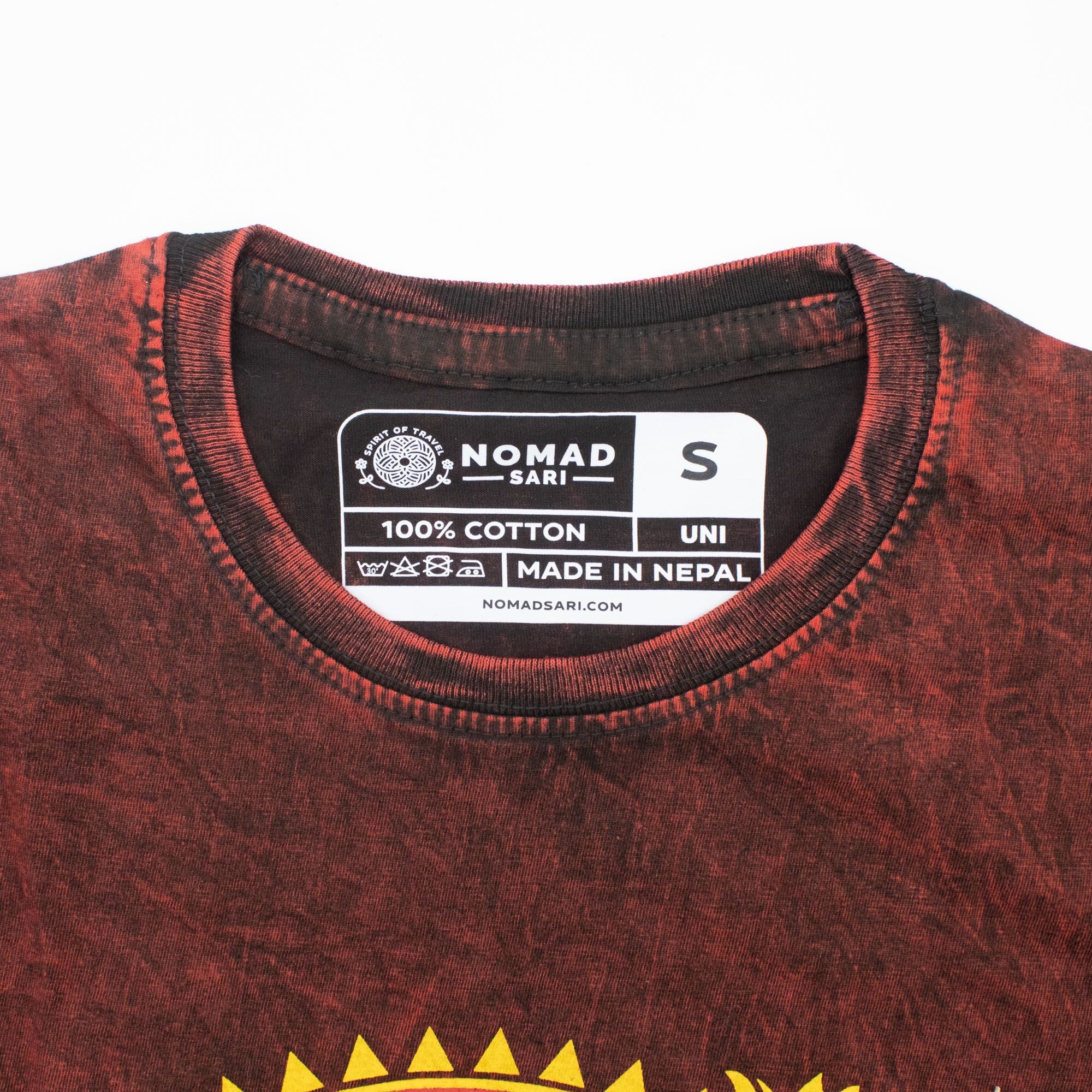 Nomad Sari Stonewashed Cotton T-Shirt | Dragon Mandala | Maroon | Small