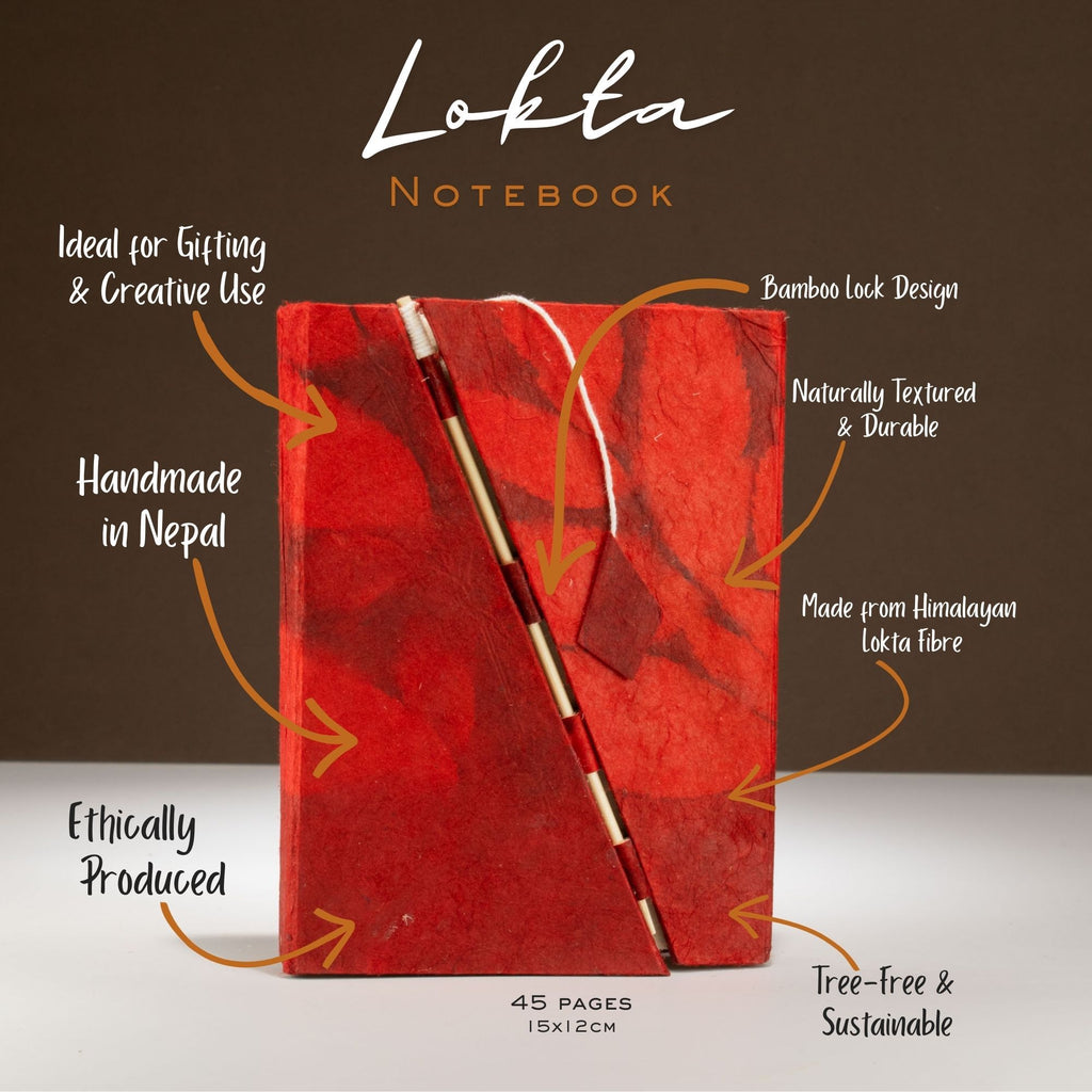 Lokta Bold Floral Ruby Bamboo Lock Notebook Medium