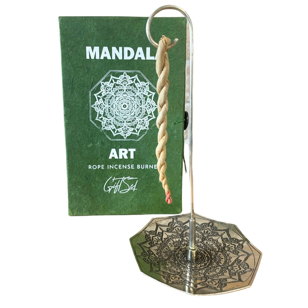 Mandalas art rope incense burner with packaging on a white background