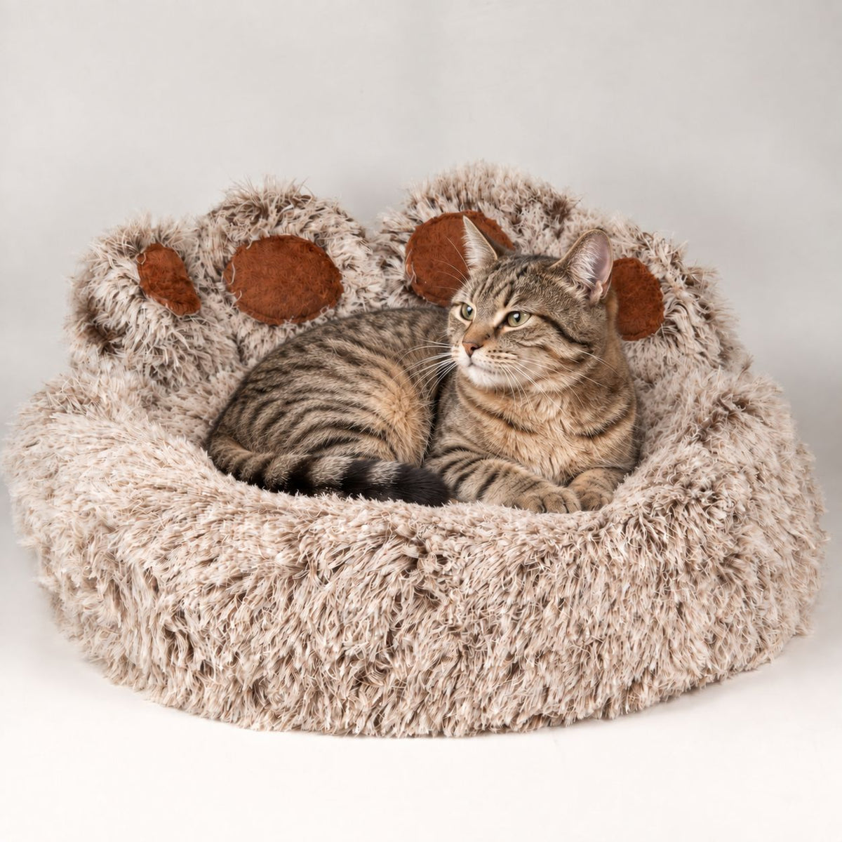 Paw-Shaped Plush Pet Bed for Cats & Small Dogs - Medium (60cm)