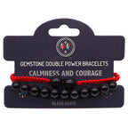Black agate gemstone double power bracelets on a branded card with 'Calmness and Courage' text.