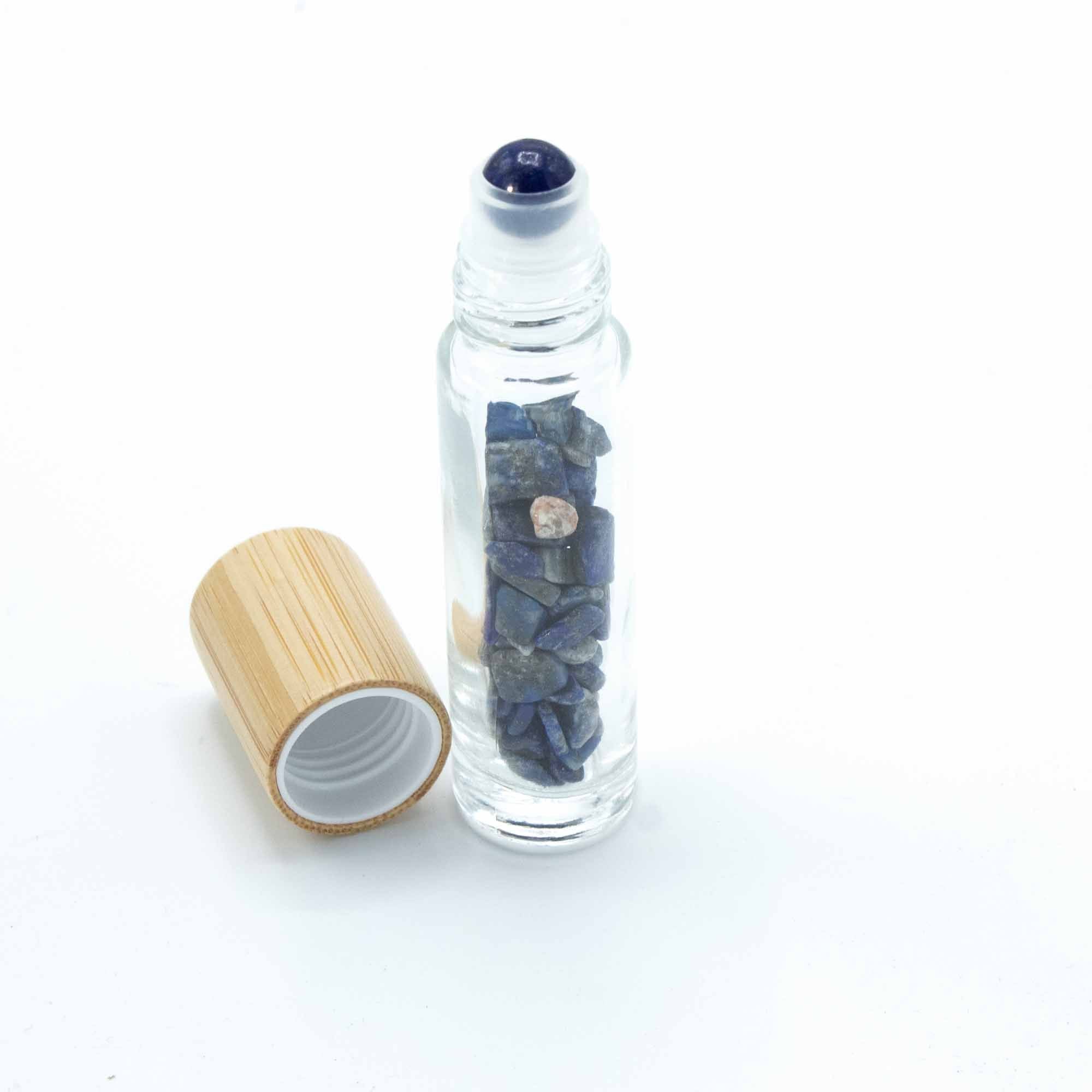 Sodalite Gemstone Essential Oil Roller Bottle | Wooden Cap