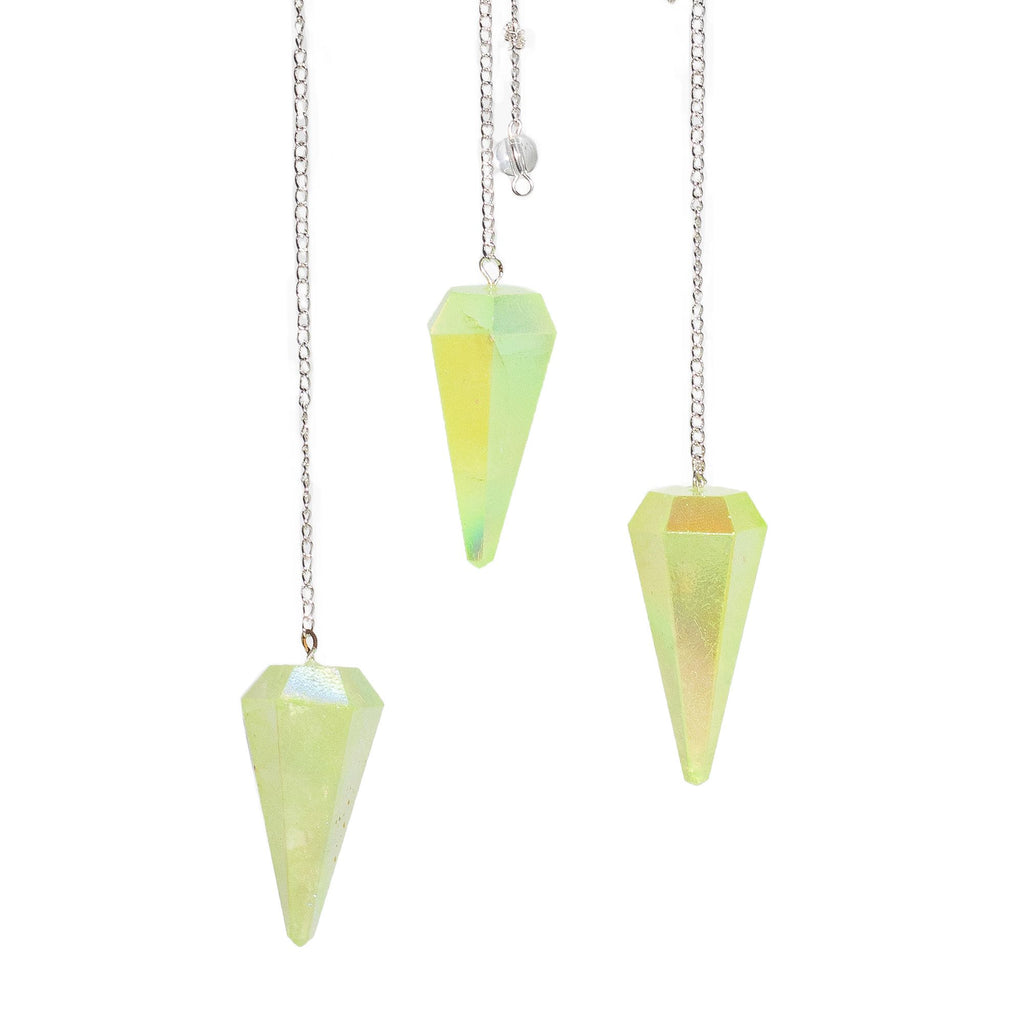 Aurora Crystal Pale Green Six Sided Pendulum 4cm