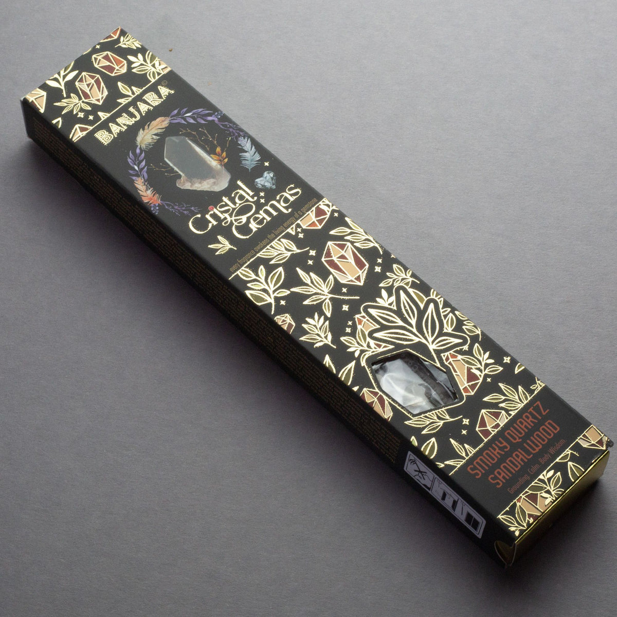 Smoky Quartz Sandalwood Cristal Gemas Incense Sticks - Banjara