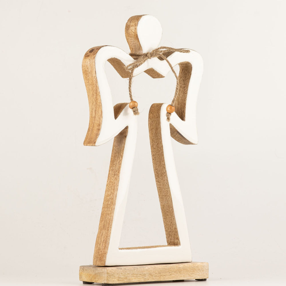 White Halo Angel Ornament in Mango Wood – Large