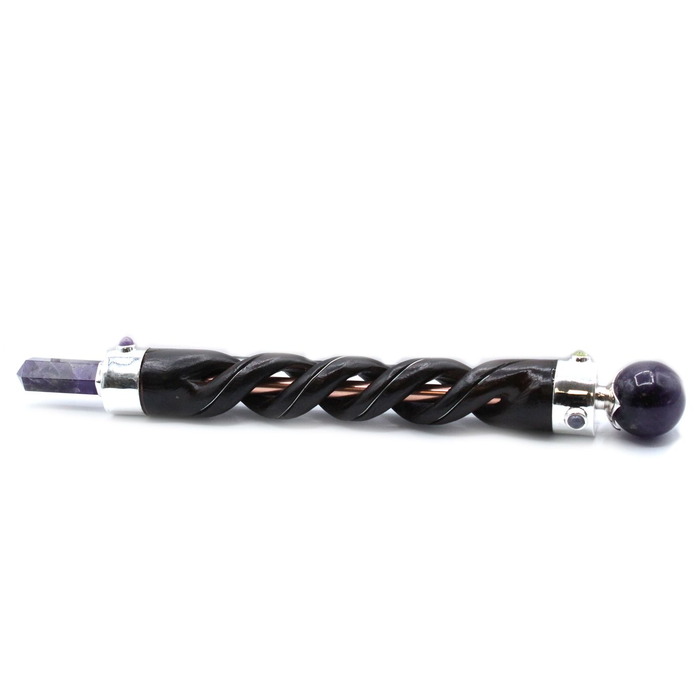 Spiral Carving Healing Wand — Copper Pipe & Amethyst