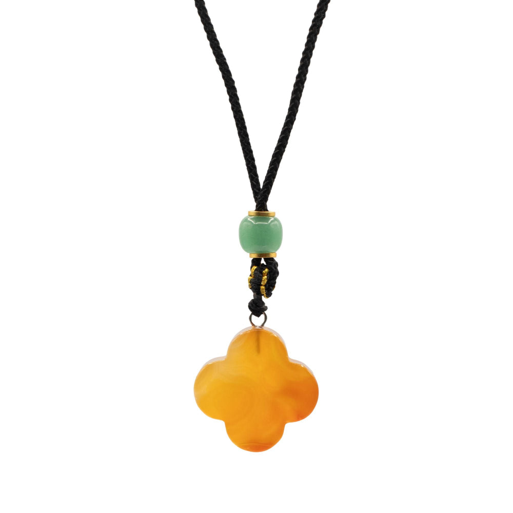 Red Jade Clover Cord Necklace Gemstone Pendant