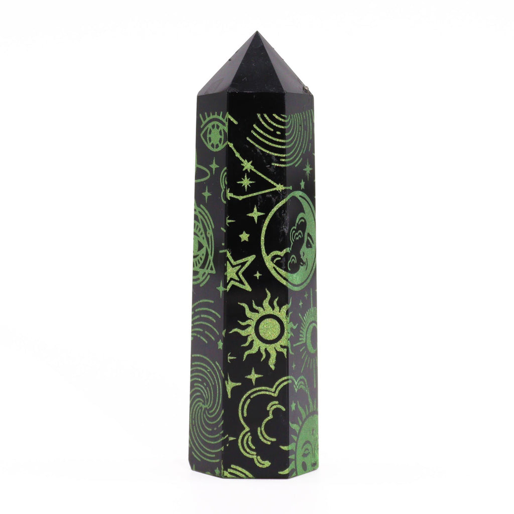 Mystic Story Forest Green Black Obsidian Point