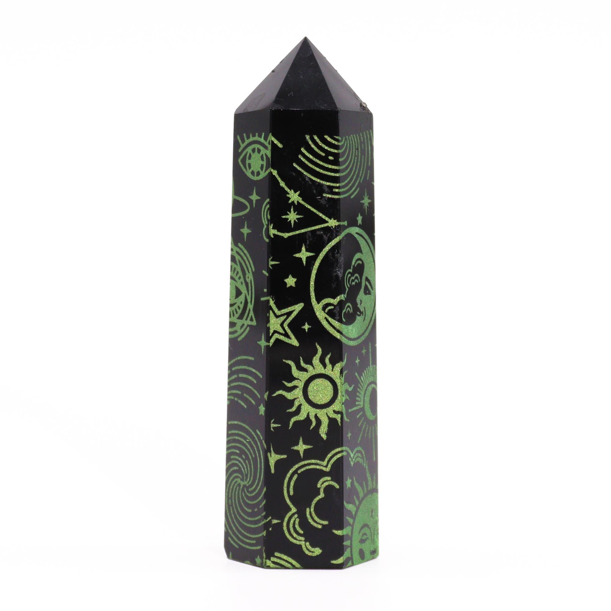 Mystic Story Forest Green Black Obsidian Point