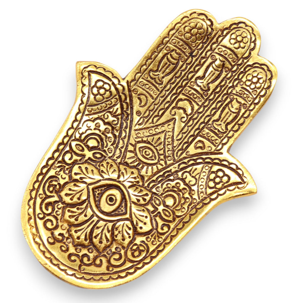 Small Gold Aluminium Hamsa Incense Stick Holder | 13cm