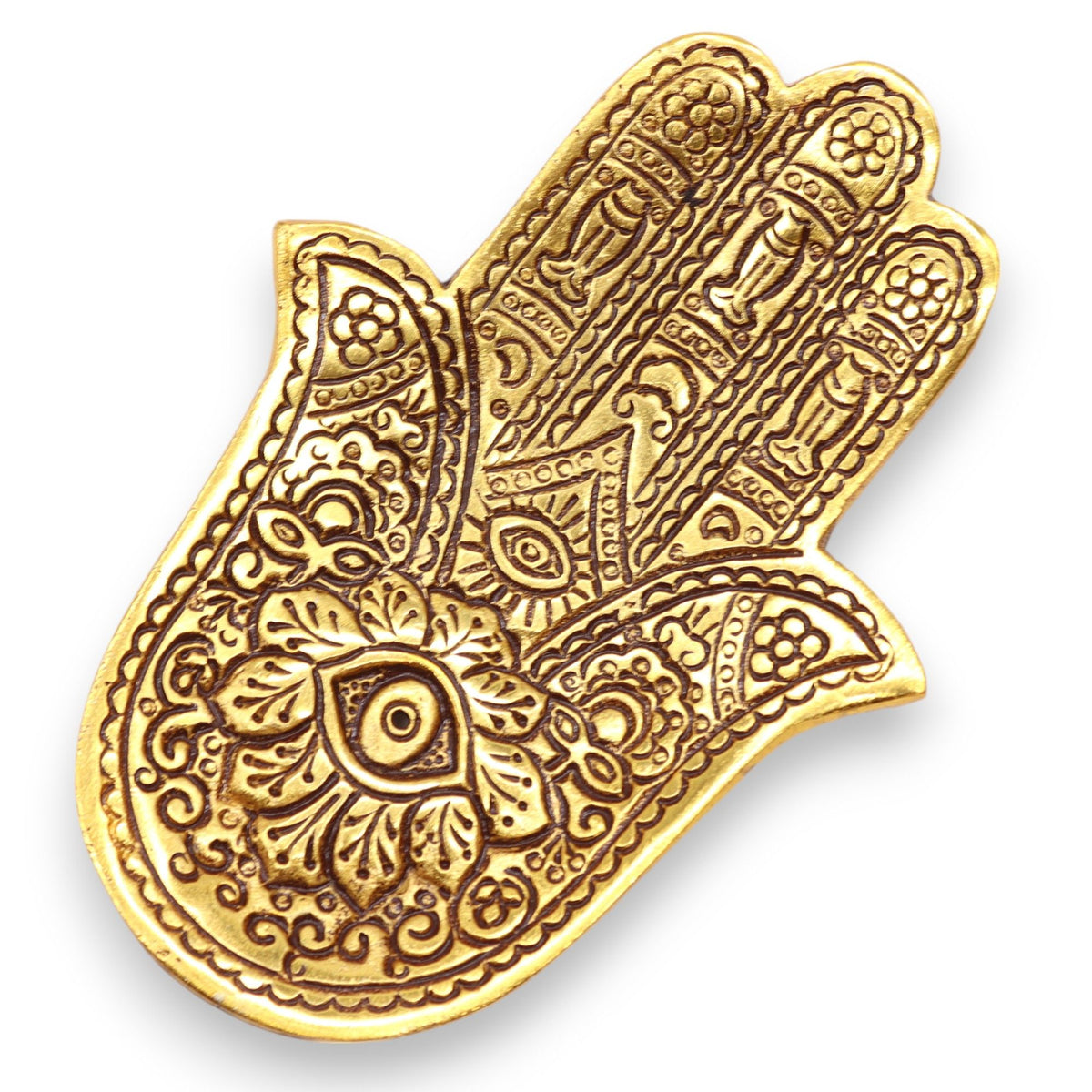 Small Gold Aluminium Hamsa Incense Stick Holder | 13cm