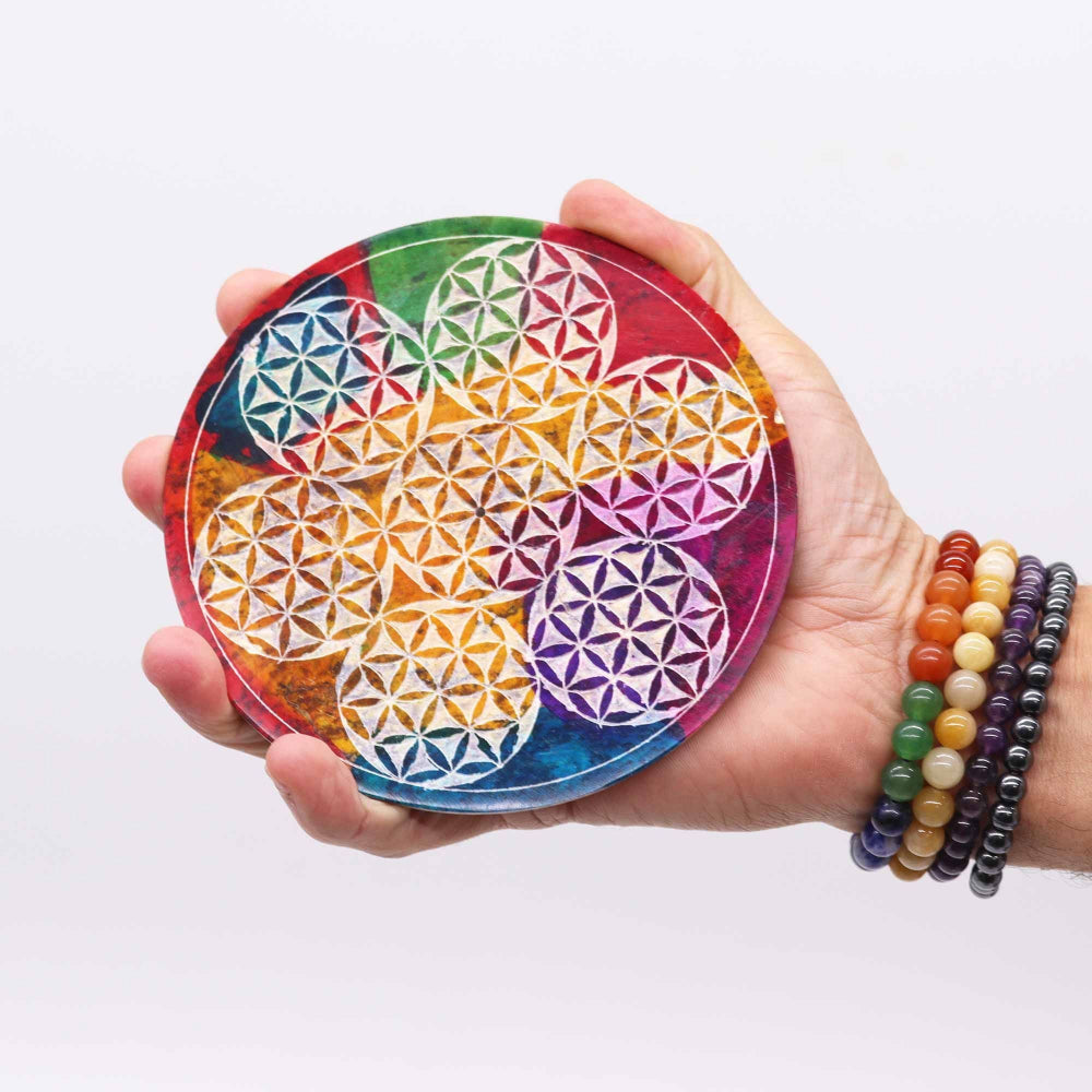 7 Flower of Life Soapstone Disc Incense Holder