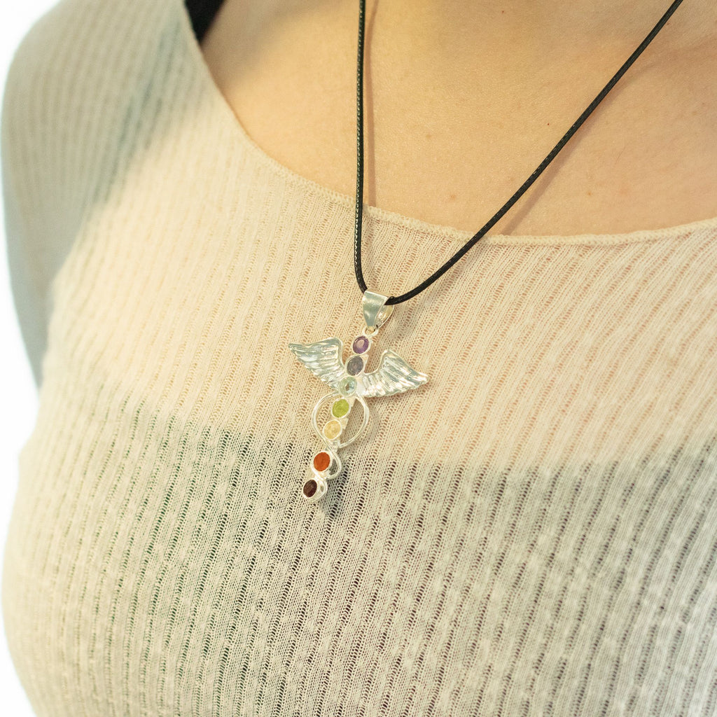 Indian Devotional Pendant - Silver Plated (45cm Cord)- Angel Chakra