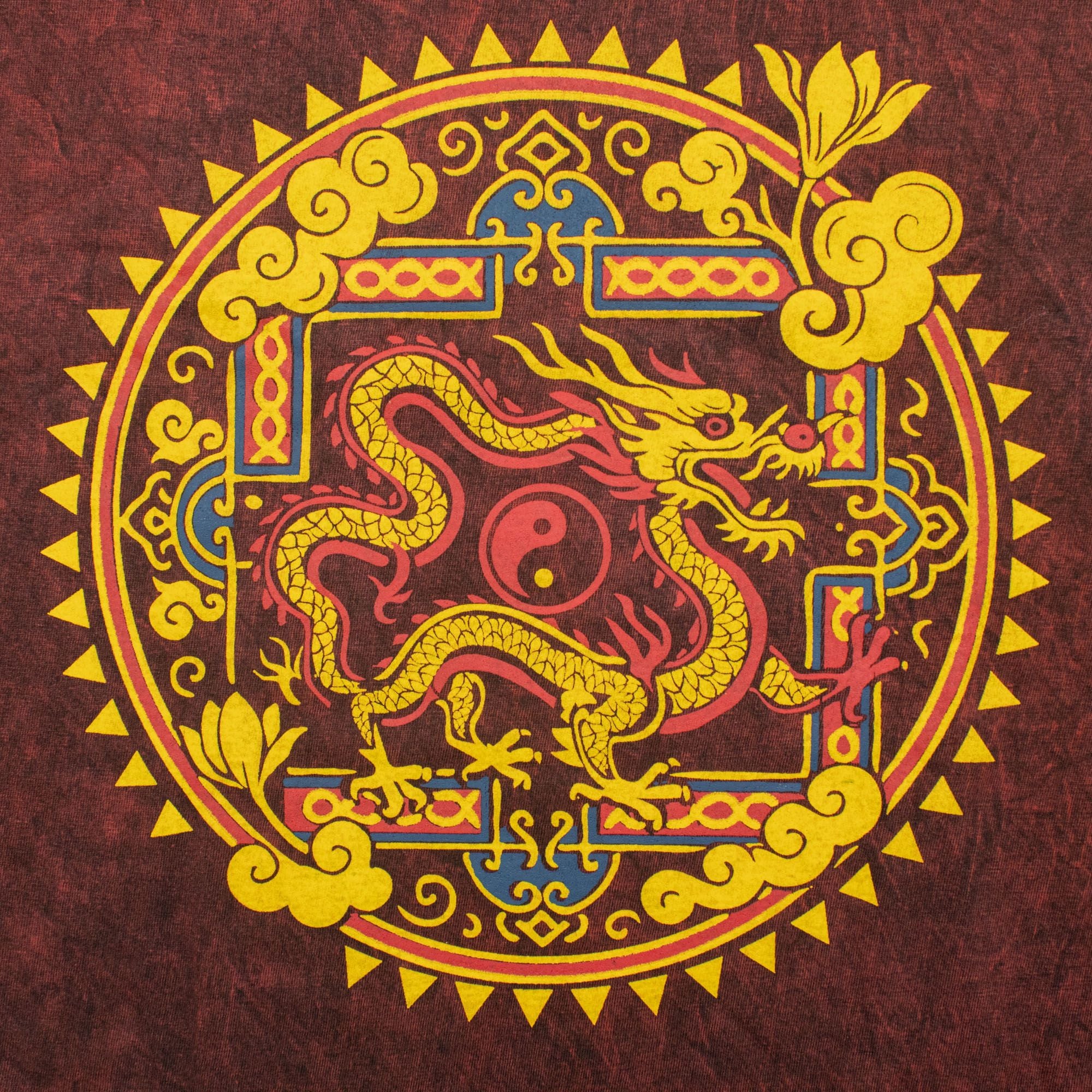 Nomad Sari Stonewashed Cotton T-Shirt | Dragon Mandala | Maroon | Small