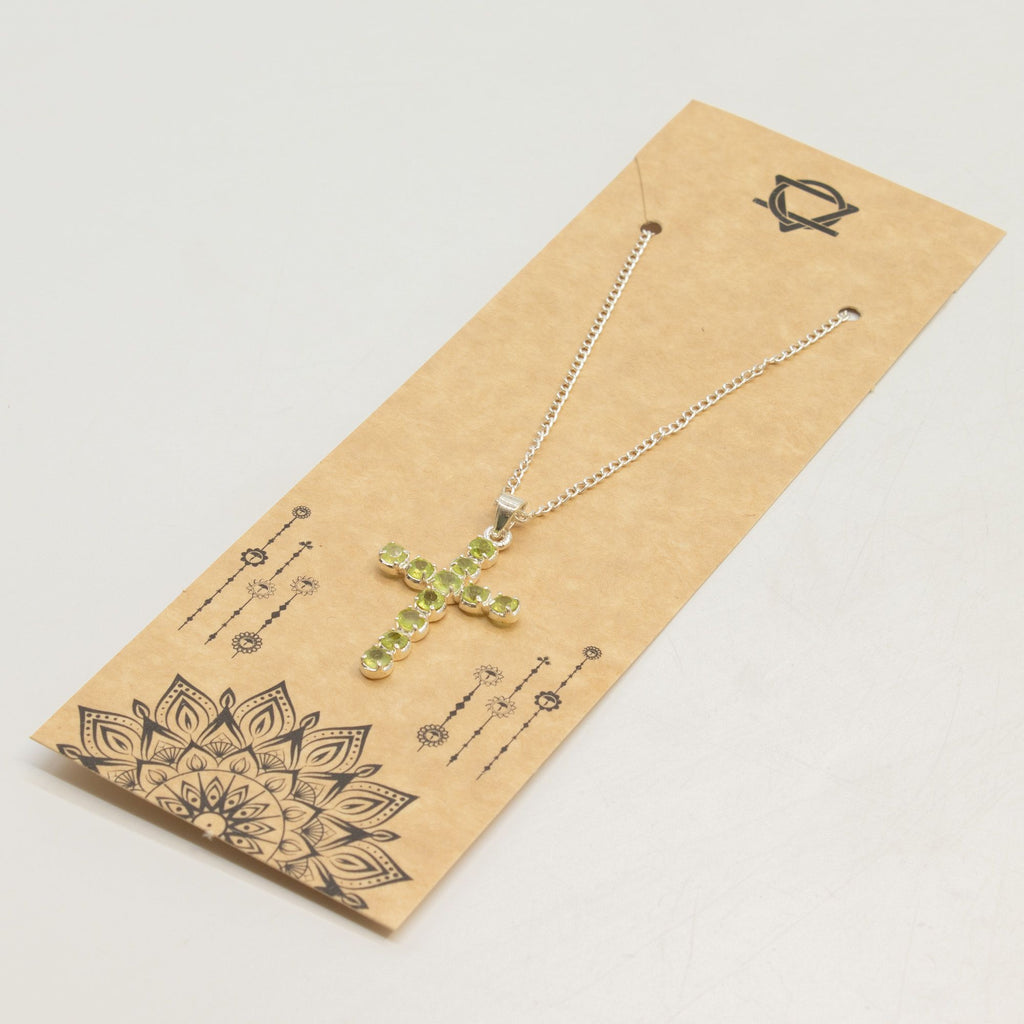 Peridot Crucifix Pendant | Silver Plated | 45cm Chain