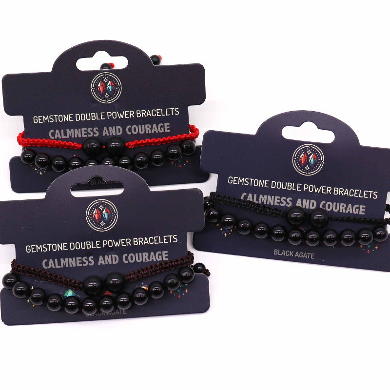 Black Agate Gemstone Double Power Bracelets