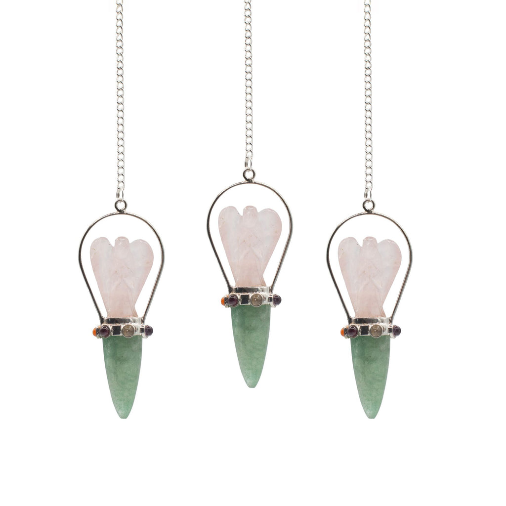 The Heart Oracle | Rose Quartz Angel & Green Aventurine Pendulum with Chakra Band