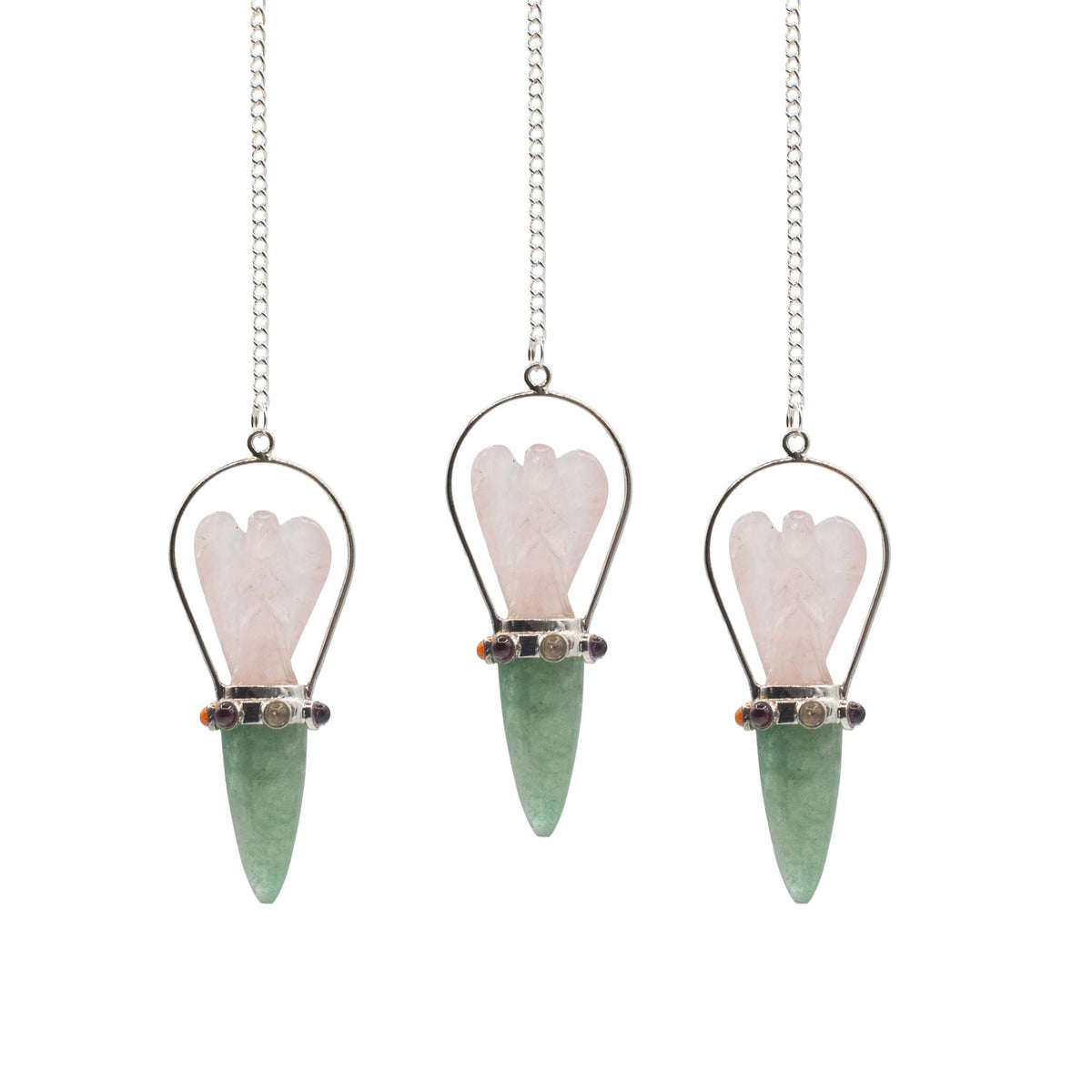 The Heart Oracle | Rose Quartz Angel & Green Aventurine Pendulum with Chakra Band