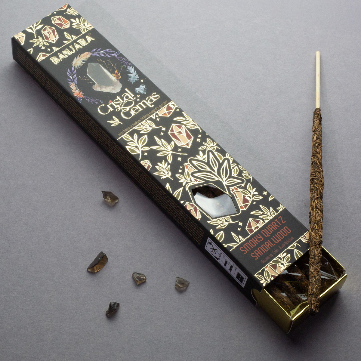 Smoky Quartz Sandalwood Cristal Gemas Incense Sticks - Banjara