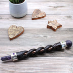Spiral Carving Healing Wand — Copper Pipe & Amethyst