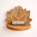 Lotus Carved Wall Shelf | Whitewash Mango Wood | Boho Home Décor