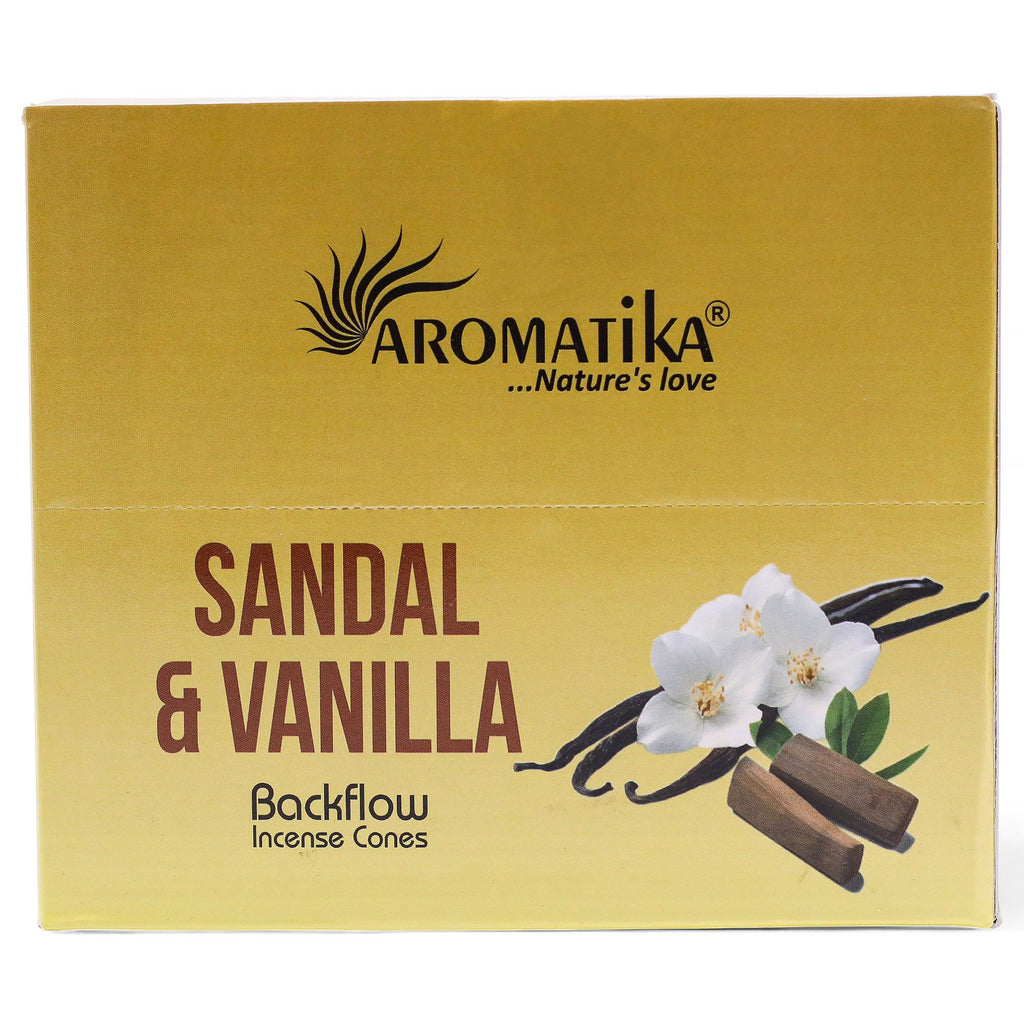 Sandalwood & Vanilla Masala Backflow Incense Cones - Aromatika