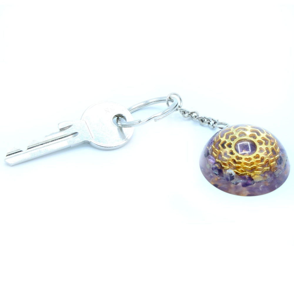 Amethyst Mandala Hearts Orgonite Power Keyring