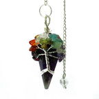 Amethyst Seven Chakra Pendulum | Crystal Dowser with Chakra Stones