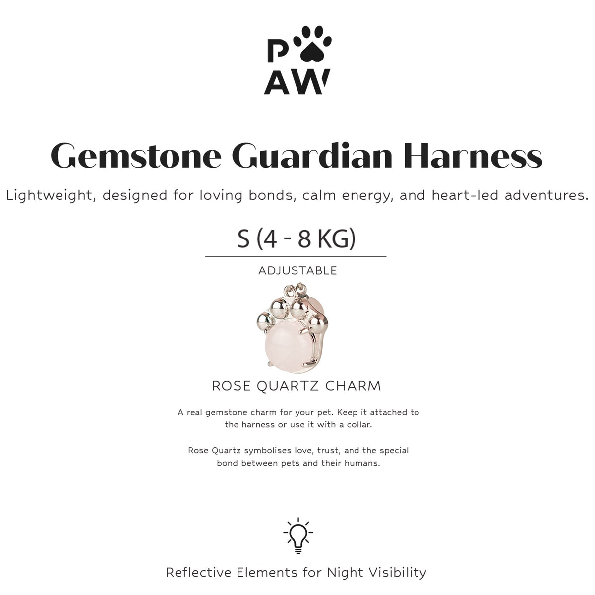 Dog Step-In Guardian Harness with Reflective Mesh & Rose Quartz Charm - Soft Pink - Small (4-8kg)