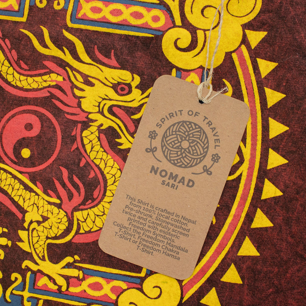 Nomad Sari Stonewashed Cotton T-Shirt | Dragon Mandala | Maroon | Small