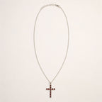 Garnet Crucifix Pendant | Silver Plated | 45cm Chain