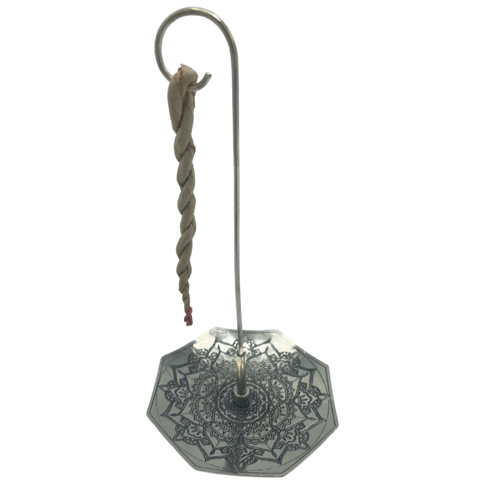 Mandala Flower Rope Incense and Silver Plated Holder Set