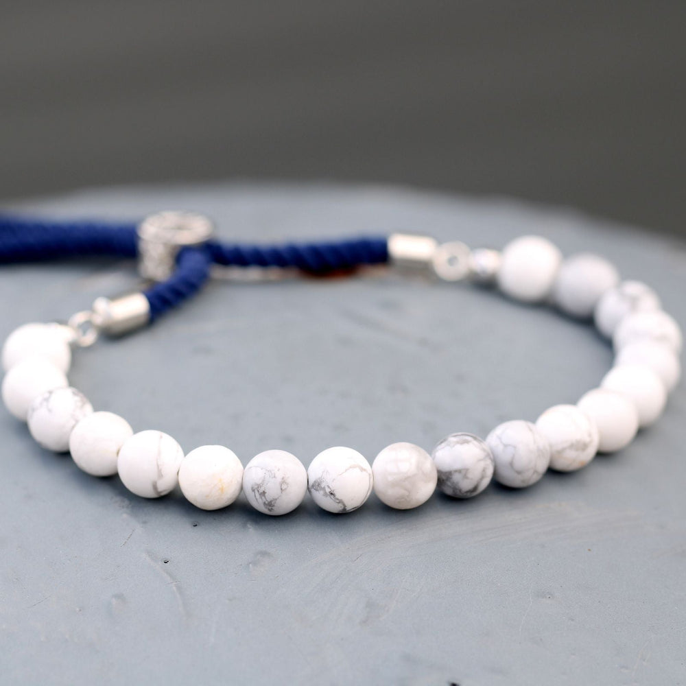 White Howlite 925 Silver Plated Gemstone Navy String Bracelet