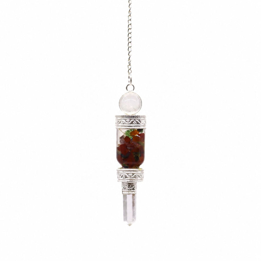 Floating Chakra Pendulum | Clear Quartz Point with Floating Chakra Stones