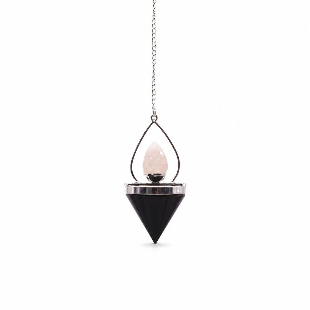 Gemstone Lantern of Life Pendulum - Black Agate & Rose Quartz