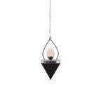 Gemstone Lantern of Life Pendulum - Black Agate & Rose Quartz